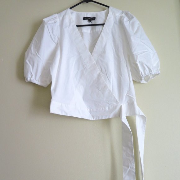 Banana Republic White Poplin Puff-Sleeve Cropped Top Size Small - Picture 1 of 4